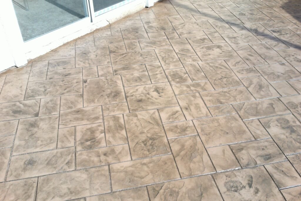 Fresh stamped brick pattern concrete installation, Las Vegas NV