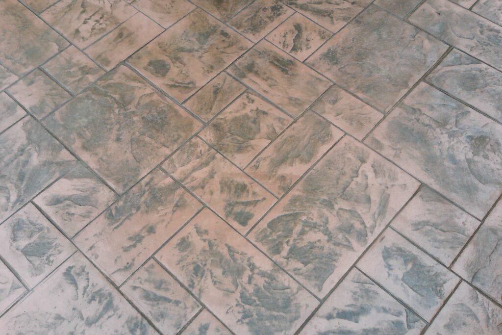 Close-up detail of stamped concrete brick pattern, Las Vegas NV