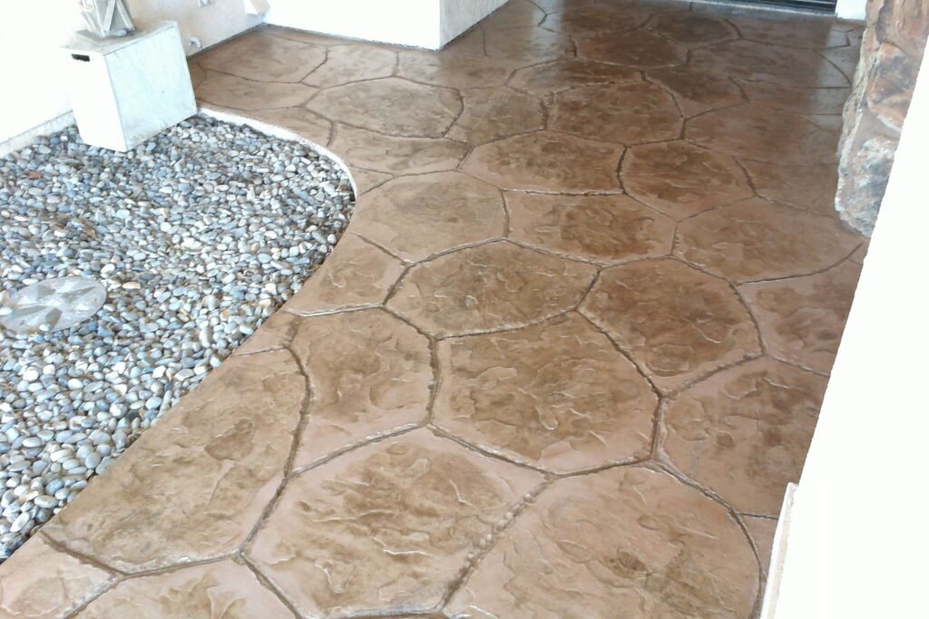 Stamped concrete walking path through residential yard, Las Vegas NV