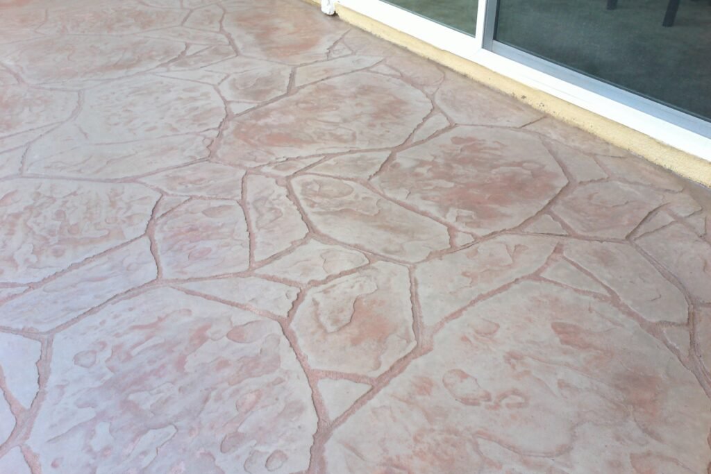Close-up of stamped and stained concrete finish detail, Las Vegas NV